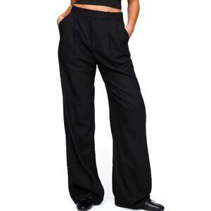 NWT Gap 365 Linen-Blend Wide Leg Black Pleated Pants, High Rise, Size: 6